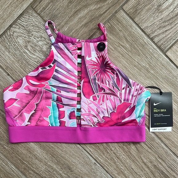 Nike Indy Pink Floral Sports Bra - Picture 1 of 6